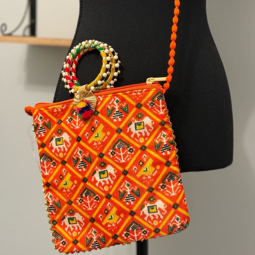Saffron traditional Crossbody Bag with bangle handle